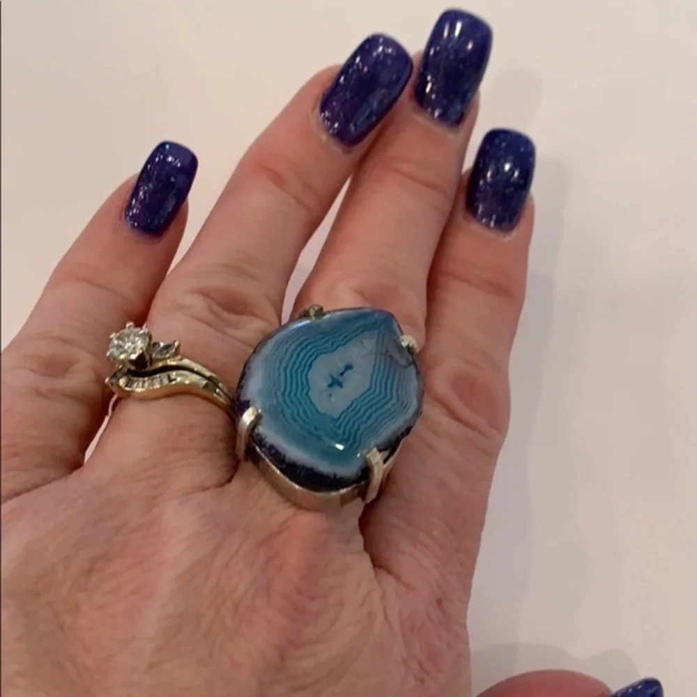 Silver sliced agate polished stone statement